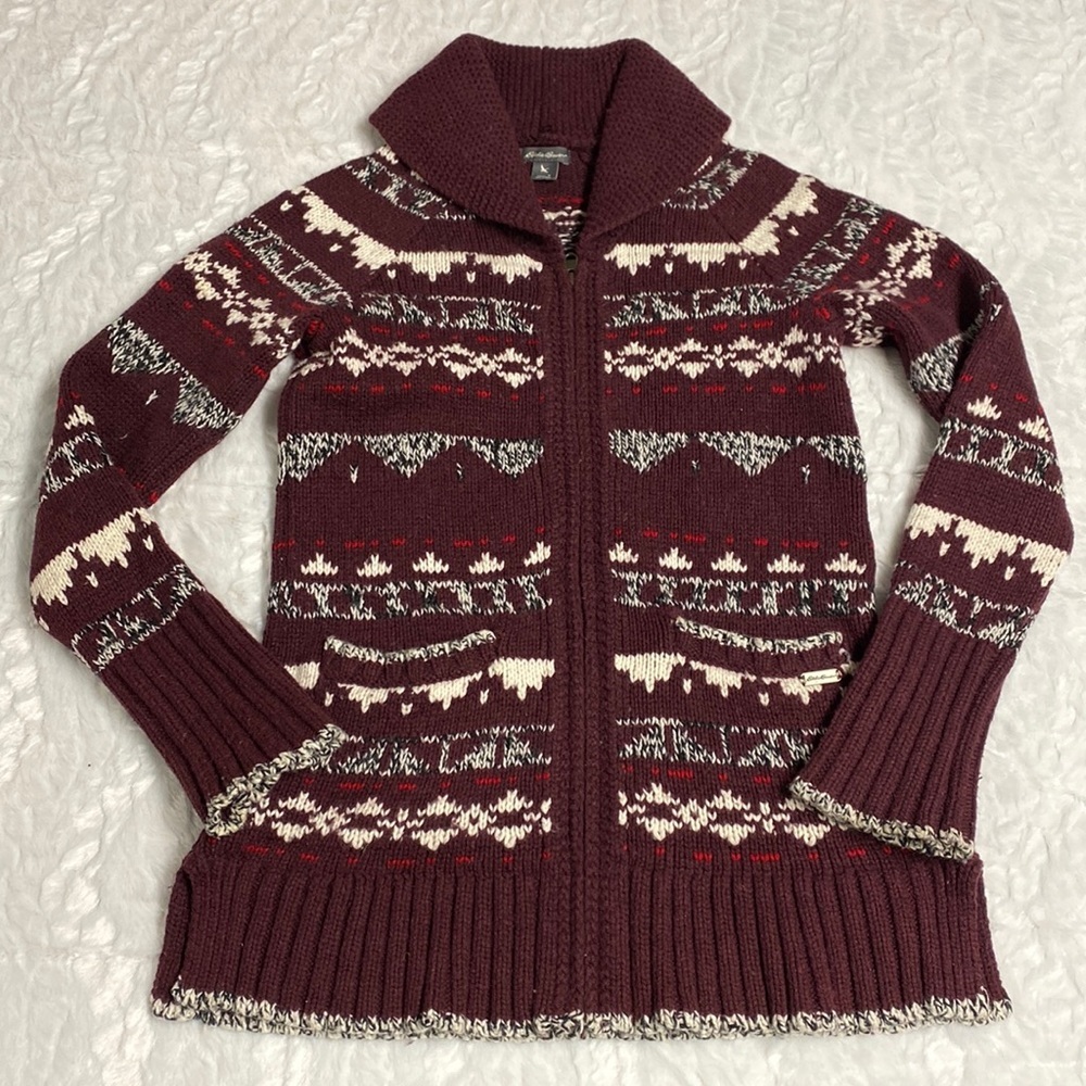 Eddie Bauer Wool Blend Zip Up Sweater Cardigan